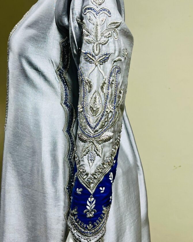 Grey Tassel Silk with Kora Dabka Stone Dress