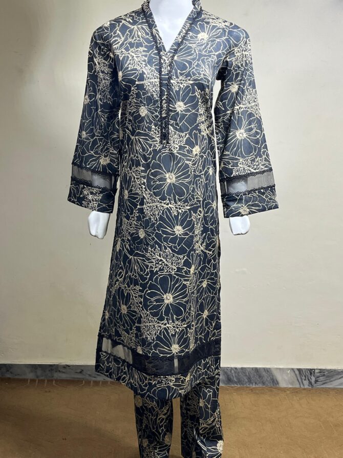 2 Piece Printed Lawn Black
