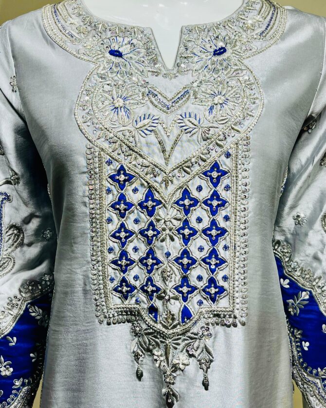 Grey Tassel Silk with Kora Dabka Stone Dress